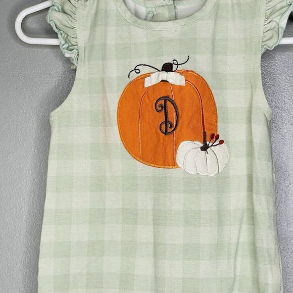 Ricrac & Ruffles Infant Girls Size 24 Months 2T plaid fall pumpkin romper - Picture 2 of 6